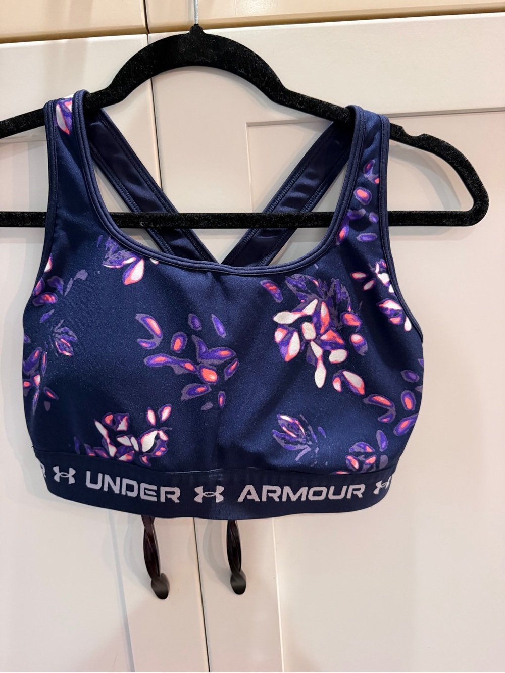 Under Armour Navy Floral Sports Bra with Pink and Purple Accents